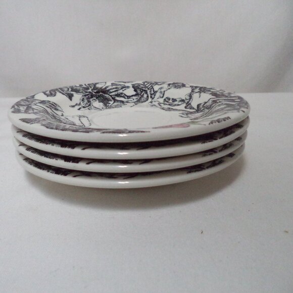 Gien France Set 4 Esquisse Vintage porcelain Pink Rose Floral Saucer 5.7" - Picture 9 of 12